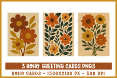 Boho Floral Greeting Cards, 3 Retro Botanical Printables Product Image 1