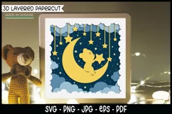 Teddy Bear on Moon Shadow Box SVG, Nursery Baby Shadow Box Product Image 1