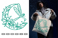 Dragonfly and Floral Moon SVG &amp; Clipart Product Image 1