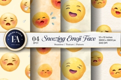 Seamless Watercolor Sneezing Emoji Face Digital Paper Product Image 1