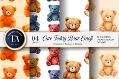 Teddy Bear Emoji Watercolor Seamless Cute Digital Paper Product Image 1