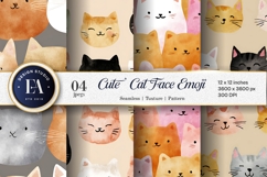 Seamless Watercolor Cat Emoji Face Art Digital Paper Product Image 1