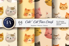Cat Emoji Face Watercolor Seamless Pattern Digital Paper Product Image 1