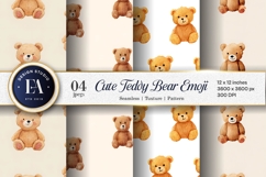 Seamless Watercolor Teddy Bear Emoji Art Digital Paper Product Image 1