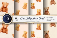 Cute Watercolor Teddy Bear Emoji Pattern Digital Paper Product Image 1