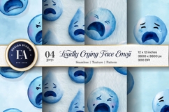 Seamless Watercolor Crying Face Emoji Art Digital Paper Product Image 1
