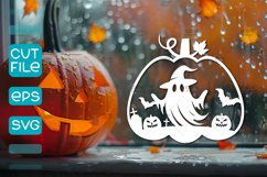 Halloween Scene PumpkinPaper cut SVG, Autumn Pumpkin SVG Product Image 1