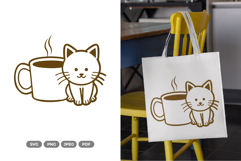 Coffee Cat SVG &amp; Clipart - Cat Cut File Product Image 1