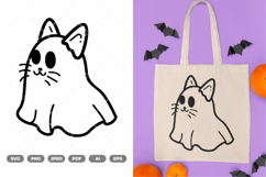 Kawaii Cat Ghost SVG &amp; Clipart Product Image 1