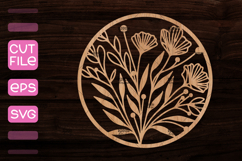Round Sign with Flowers SVG,Wood cut round sign SVG Product Image 1