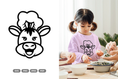 Kawaii Cow Chef SVG &amp; Clipart - Doodle Animal Product Image 1