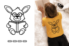 Kawaii Rabbit Reading Book SVG &amp; Clipart - Doodle Animal Product Image 1