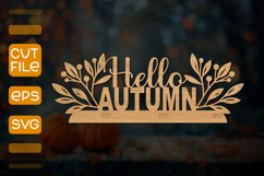 Hello Autumn Laser Cut SVG,Autumn wood cut file SVG Product Image 1
