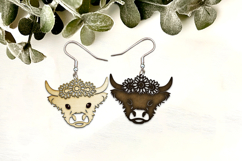 Highland Cow Earrings Laser Cut. Laser Cut earrings SVG. Product Image 2