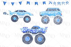 Blue Monster Trucks PNG Watercolor Clipart Set Product Image 2