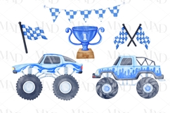 Blue Monster Trucks PNG Watercolor Clipart Set Product Image 3