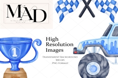 Blue Monster Trucks PNG Watercolor Clipart Set Product Image 4
