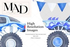 Blue Monster Trucks PNG Watercolor Clipart Set Product Image 5