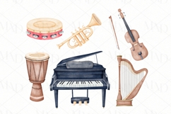 Musical Instruments Watercolor Clipart set of 12 PNG files Product Image 2