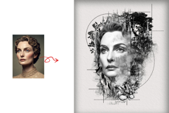 Artistic Double Exposure Portrait Line Sketch Illustration Product Image 2