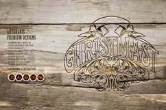 Holiday merry christmas badge with engraved ornaments monoch Product Image 4