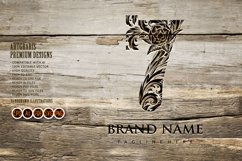 Ornate engraved number 7 monogram with floral monochrome Product Image 4
