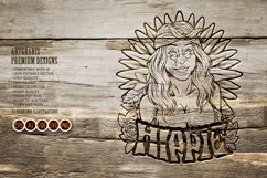 Boho girl joyful smile hippie style logo illustrations Product Image 4