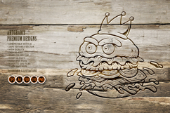 Furious Cartoon Burger Wearing a Crown Monochrome Product Image 3