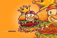 Happy Burger Mascot Wearing Royal Crown Cartoon Style Product Image 1