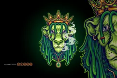 King Lion Gold crown Green weed smoke Cartoon Illustrations Product Image 1