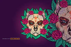 Mexican Floral Dog Skull with Roses and Leaf Ornaments Product Image 1