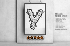 Outline of Y Letter with Weed Motif in Monochrome Product Image 4
