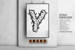 Outline of Y Letter with Weed Motif in Monochrome Product Image 4