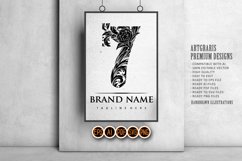 Ornate engraved number 7 monogram with floral monochrome Product Image 5
