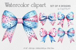 Bows PNG Clipart, Watercolor pink and blue polka dot bow Product Image 1
