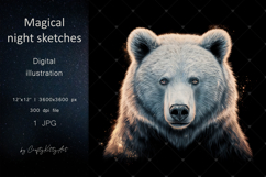 Magical bear dark pencil art JPG printable illustration Product Image 1