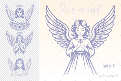 Angel with wings SVG. Angel silhouette SVG. Girl praying SVG Product Image 1