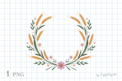 Wheat &amp; flower wreath , Fall harvest floral PNG clipart Product Image 1