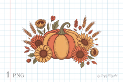 Thanksgiving pumpkin &amp; sunflowers, Fall harvest PNG clipart Product Image 1