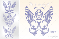 Angel with wings SVG. Angel silhouette SVG. Man praying SVG Product Image 1