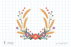 Wheat &amp; flower wreath , Fall harvest floral PNG clipart Product Image 1