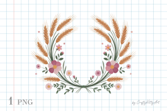 Wheat &amp; flower wreath , Fall harvest floral PNG clipart Product Image 1