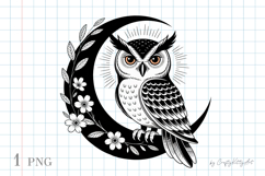 Owl flower moon PNG sublimation clipart, Tattoo print style Product Image 1