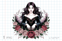 Witch girl PNG sublimation clipart, Floral rose tattoo print Product Image 1