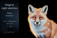 Magical fox dark pencil art JPG printable illustration Product Image 1