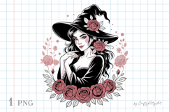Witch lady PNG sublimation clipart, Floral rose tattoo print Product Image 1