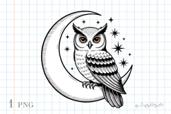 Celestial owl PNG sublimation clipart, Tattoo print style Product Image 1