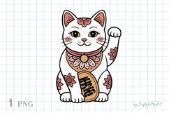 Maneki Neko, Cute lucky cat with gold coin waving his paw Product Image 1
