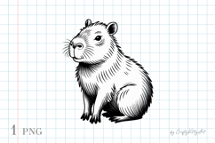 Cute capybara PNG sublimation clipart, Tattoo print style Product Image 1
