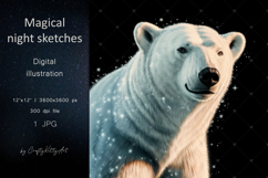 Magic polar bear dark pencil art JPG printable illustration Product Image 1